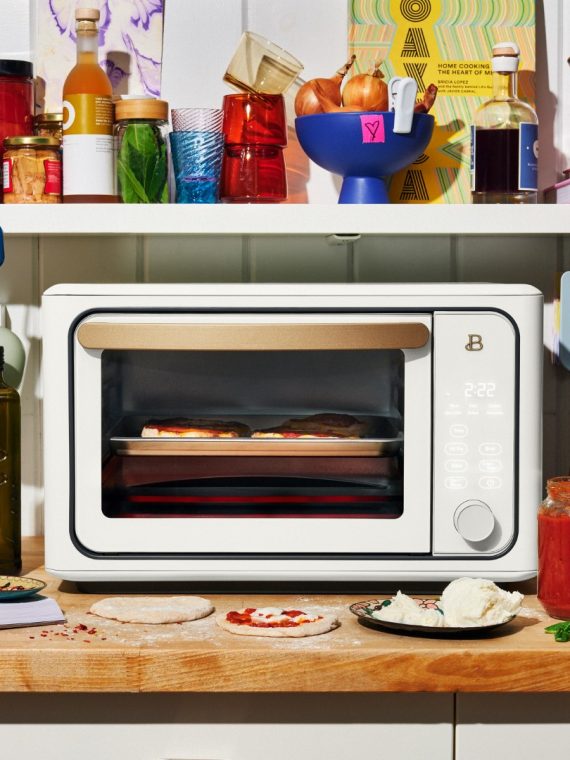 2025 Hermoso horno tostador con freidora de aire caliente táctil para 6 rebanadas, glaseado blanco por Drew Barrymore
