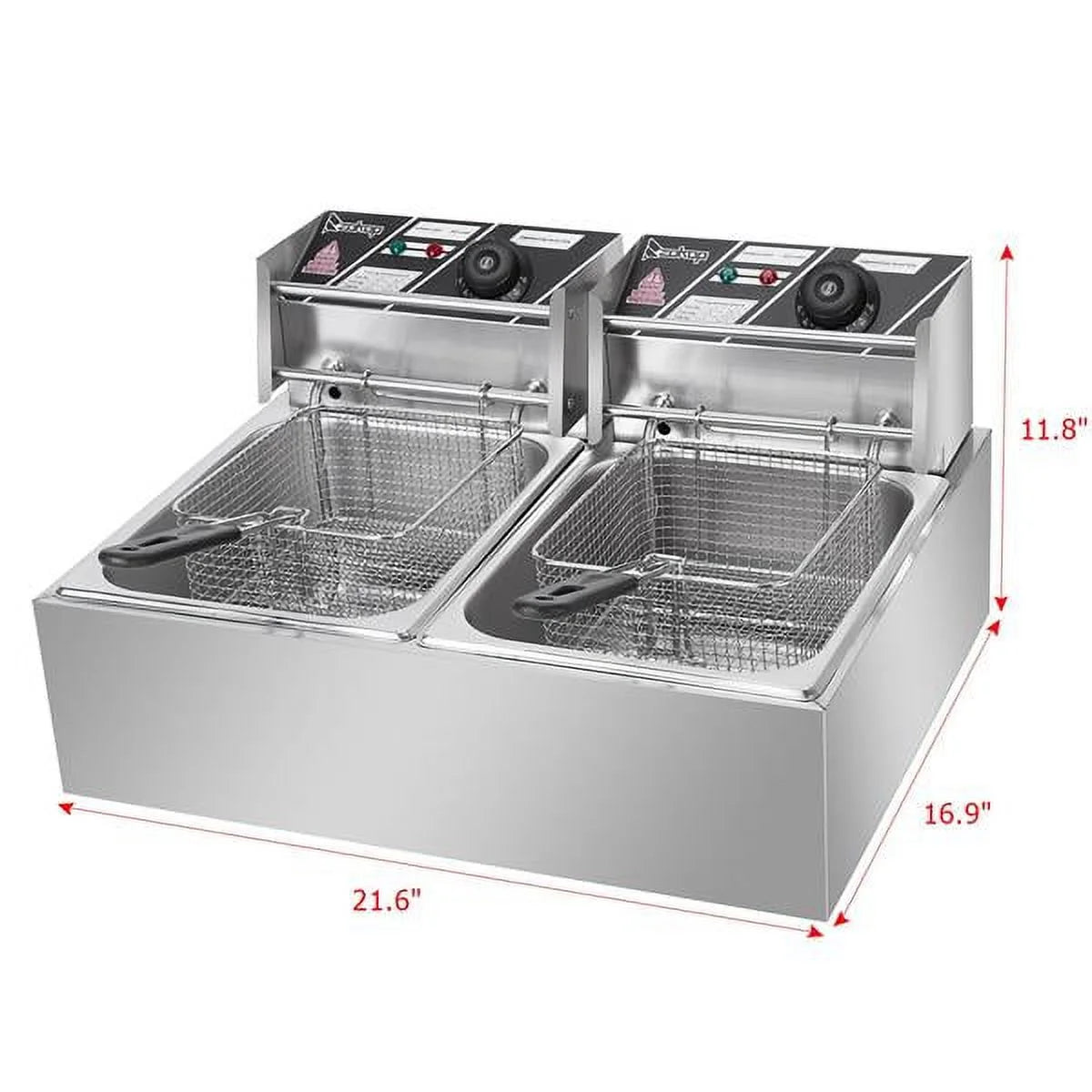 Freidora eléctrica de sobremesa con doble tanque de acero inoxidable - Gran capacidad - Electrodoméstico de sobremesa - Freidora industrial con tanque grande para papas fritas (12.7 cuartos/12 L, 5000 W)