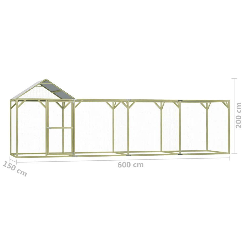 2025 Gallinero exterior 6 x 1,5 x 2 m – Recinto seguro de madera impregnada para aves y pequeños animales