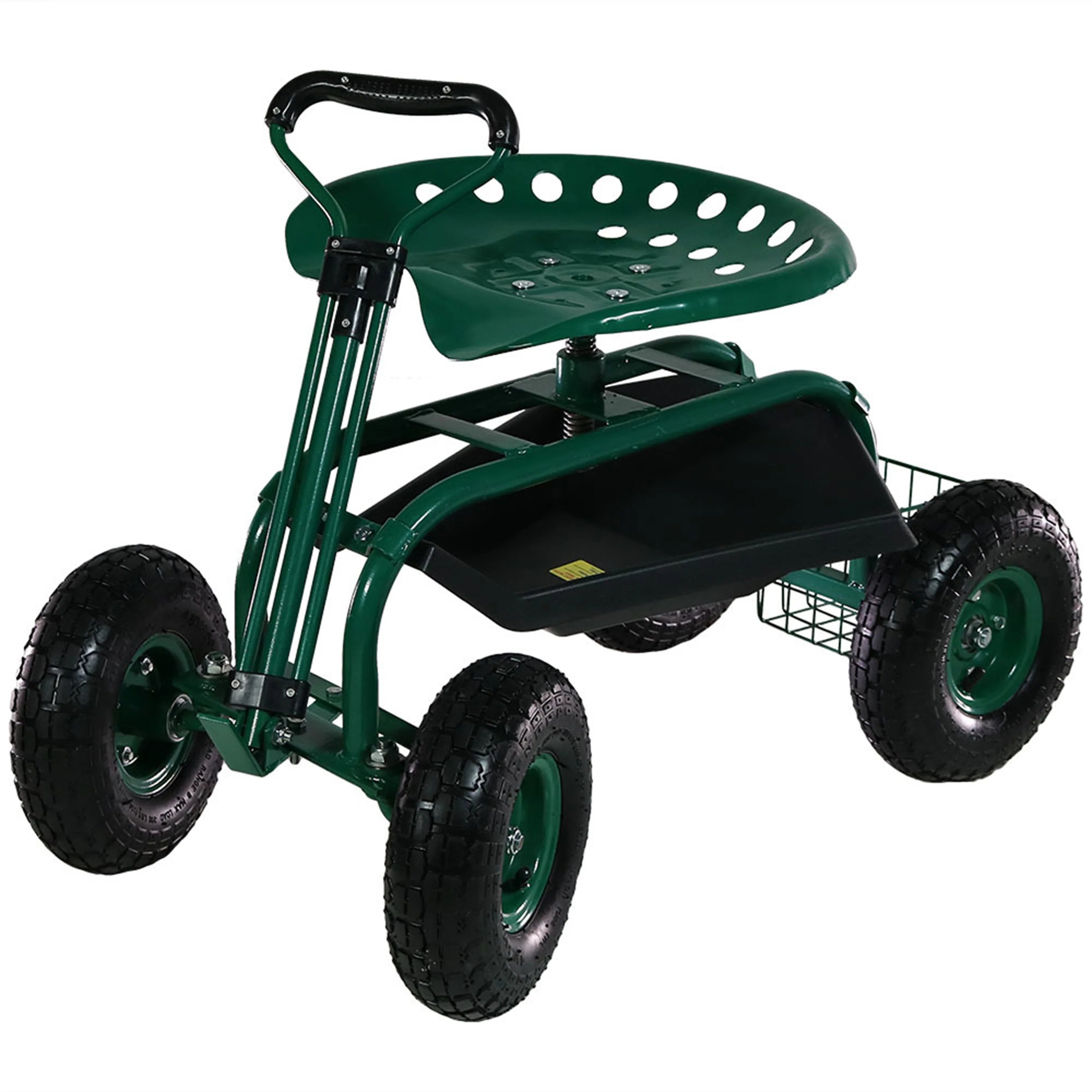 2025 Carrito de Jardín Rodante Sunnydaze con Asiento Giratorio y Manillar de Dirección