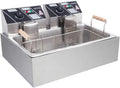 Freidora de 12 litros con cesta filtrante, tamaño extragrande, termostato y temporizador ajustables, ideal para pollo asado, gambas, patatas fritas y mucho más, depósito de aceite extraíble, acero inoxidable.
