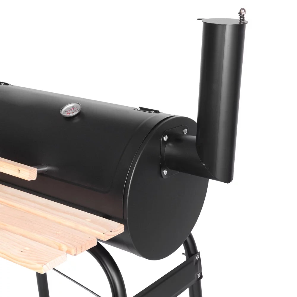 Parrilla portátil de carbón UBesGoo con ahumador lateral de acero para camping, negra.