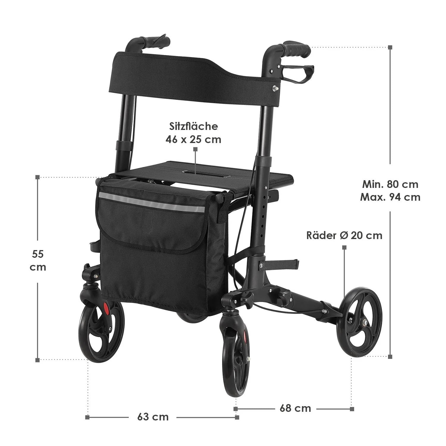 2025 Andador de aluminio Vital con asiento – Ligero, plegable y seguro