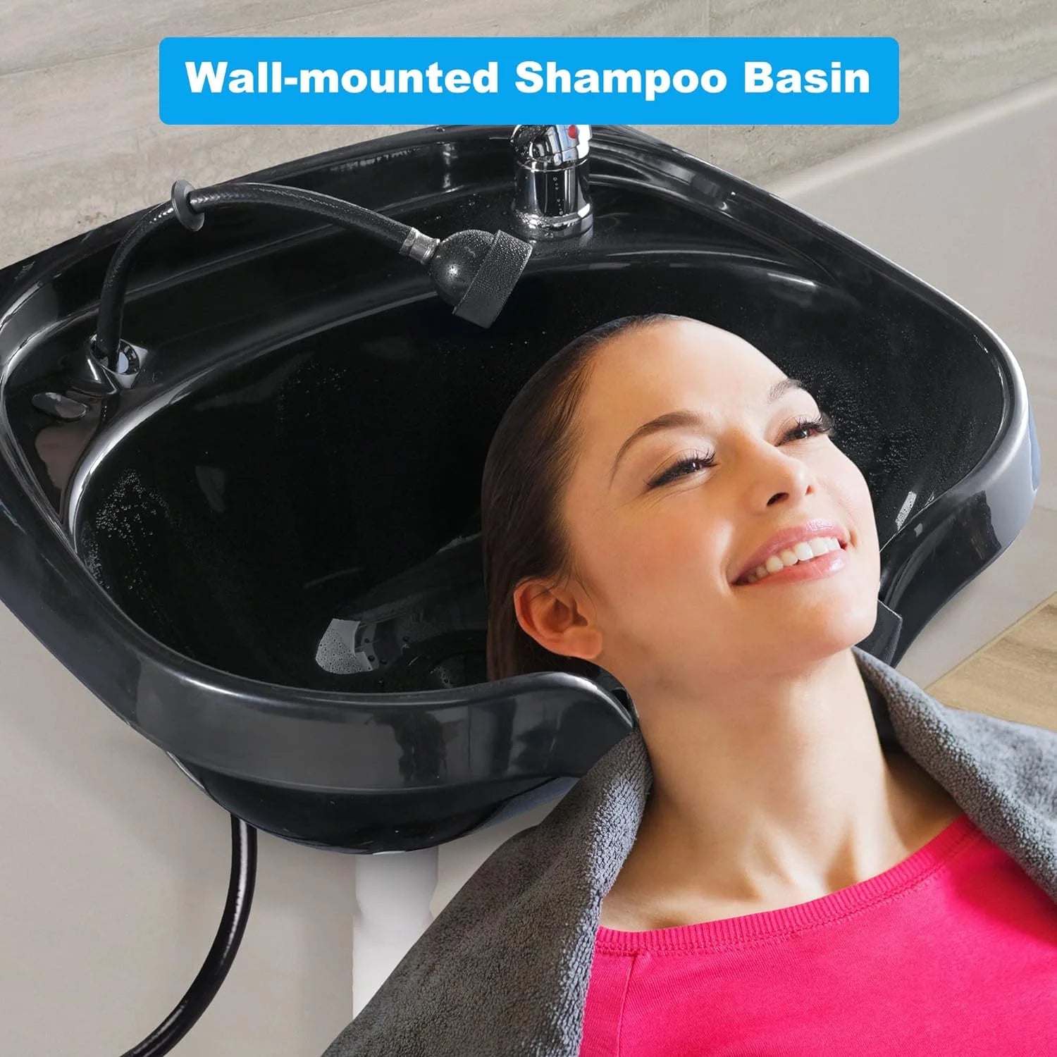 2025 Bac de champú con soporte cervical de gel, drenaje con trampa para cabellos, ruptura de vacío certificado CUPC, montaje en pared – para salón de belleza, spa o uso doméstico.
